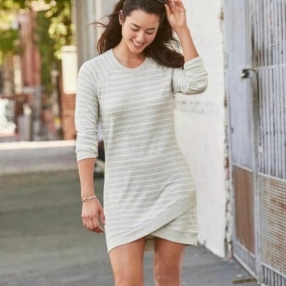 Athleta Gray White Striped Asymmetrical Dress - Picture 1 of 8